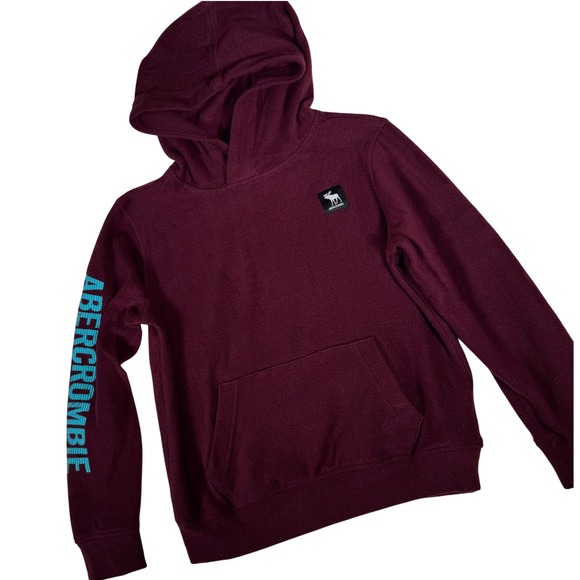 abercrombie kids Other - Abercrombie Kids Fleece Hoodie Burgundy Teal Logo Pullover Size 7/8 607511316
